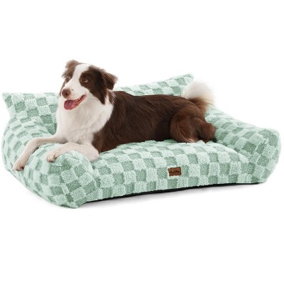 Soft Cat Couch Bed, Faux Fur Checkered Pet Sofa
