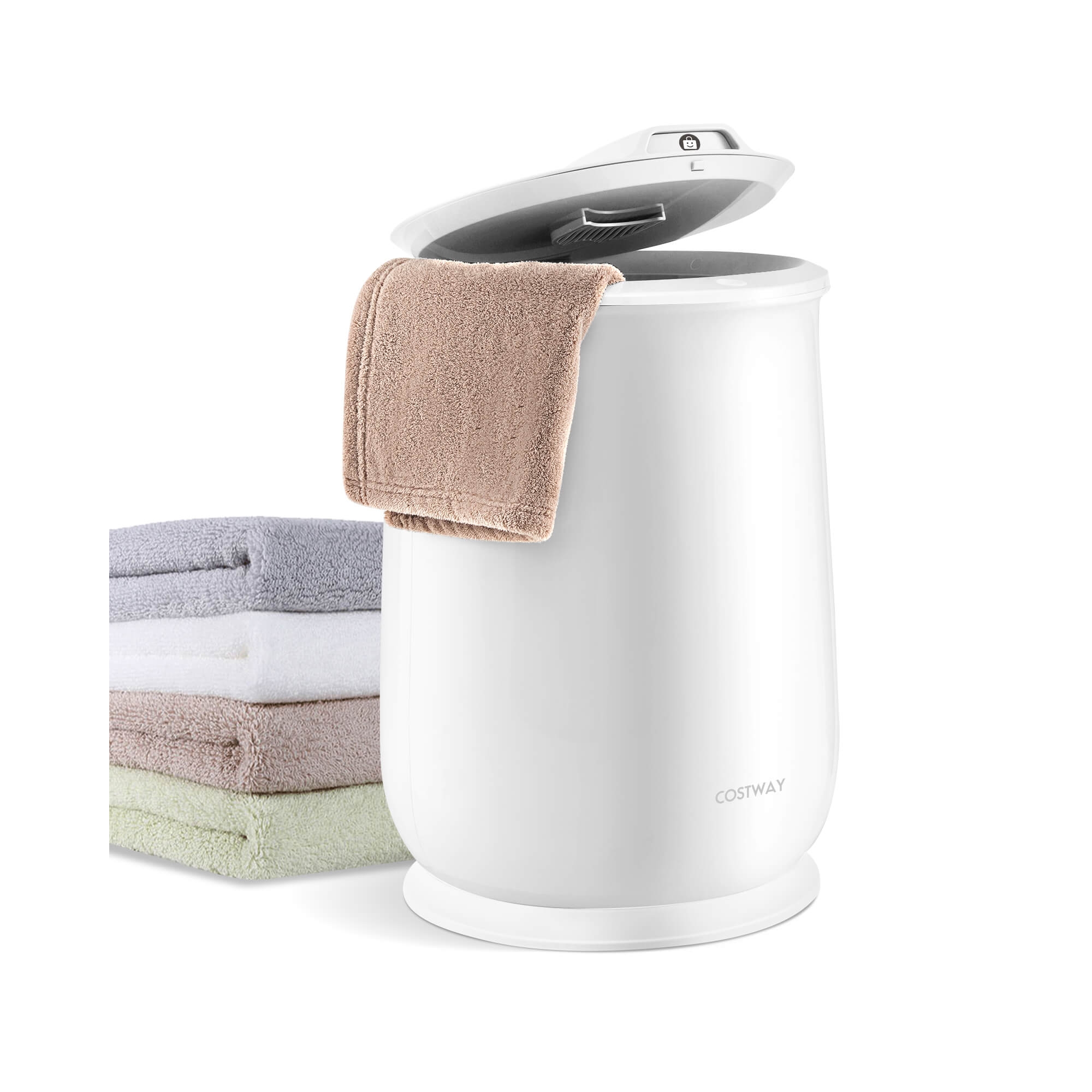 Costway Towel Warmer Bucket Bathroom 21L Towel Heater with Flip-top Lid & Auto Shut Off White