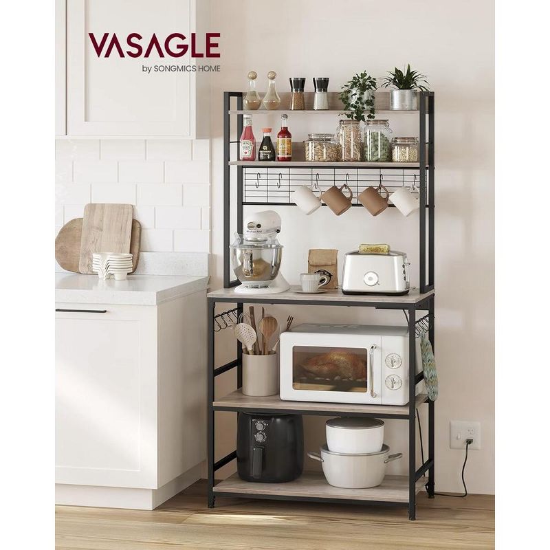 VASAGLE Hutch Bakers Rack with Power Outlet, 14 Hooks Microwave Stand, Adjustable Coffee Bar with Metal Wire Panel, Kitchen Storage Shelf, 2 of 10