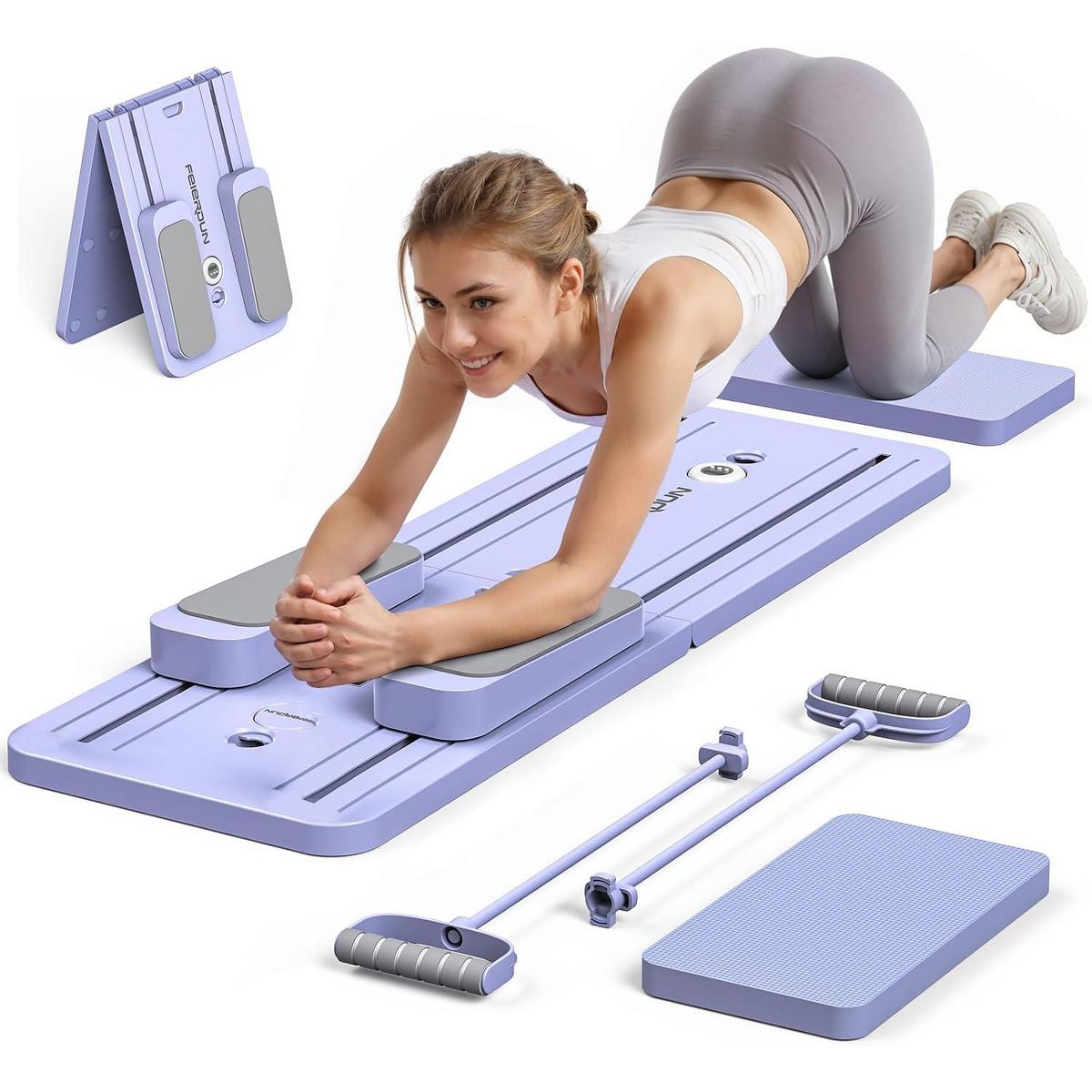 Pilates Reformer Board, Foldable Pilates Reformer Kit,Portable Pilates Machine for Women Girls All-in-1 Multi-Purpose Abs Core Pilates Equipment Workout for Home Office Indoor