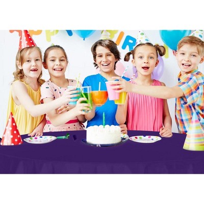 Premium Purple Round Plastic Tablecloth, 84 Inch, 6-Pack