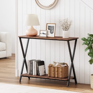 Jojoka Narrow Sofa Table, Entryway Console Table with Storage Shelf and Metal Frame,Behind Couch Table Industrial Hallway Table for Living Room,Foyer - 1 of 4