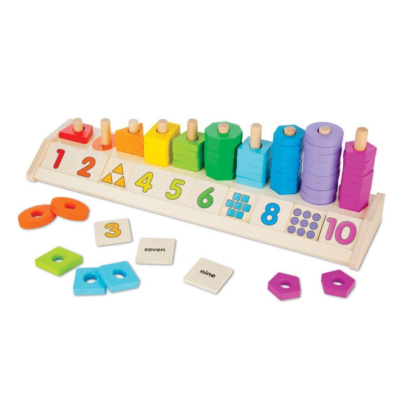 Melissa &#38; Doug Counting Shape Stacker - Wooden Educational Toy With 55 Shapes and 10 Number Tiles, 5 of 13