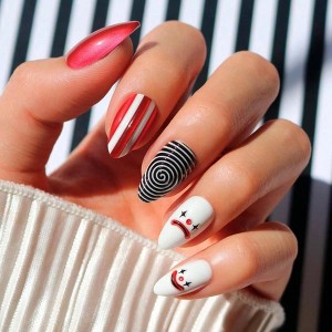 Press on Nails - Crybaby Clown Short Almond 3D Fake Nails with Clown Swirl 15 Sizes - 1 of 4