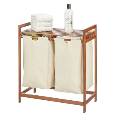 Image of mDesign Bamboo Freestanding Double Laundry Basket Hamper Organizer - Vintage