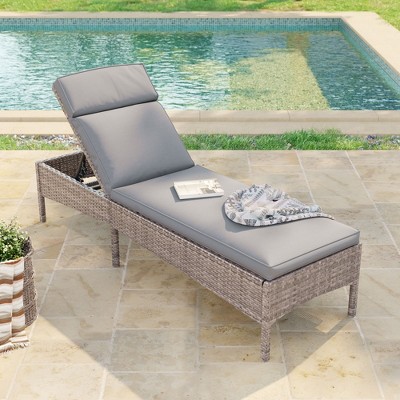 Sonkuki Patio Lounge Chaise Chair with Gray Wicker Weather-Resistant Chair