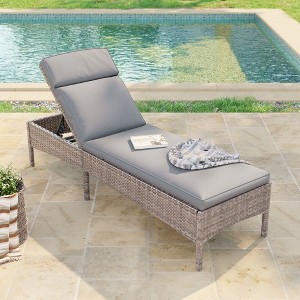 Sonkuki Patio Lounge Chaise Chair with Gray Wicker Weather-Resistant Chair - 1 of 4
