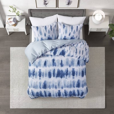 3pc Full/Queen Tie Dye Printed Comforter Set Blue - CosmoLiving by Cosmopolitan