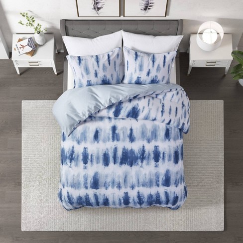 3pc Full Queen Tie Dye Cotton Printed Duvet Cover Set Blue Cosmoliving By Cosmopolitan Target