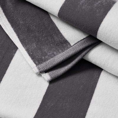 Oversized Charcoal Grey and White Cotton Cabana Beach Towel