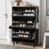 SKRAN Tipping Bucket Shoe Cabinet with Hanging Hooks,Wood Grain Pattern Top Organizer with 3 Flip Drawers  and Adjustable Panel for Hallway,Black B - 2 of 4