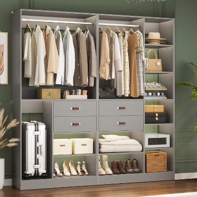 Aheaplus Set of 2 Freestanding Closet Organizer with Hanging Rods, 79''W Closet Organization with Drawers and Shelves