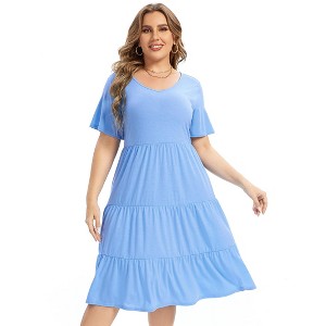 Coolmee Womens Summer Maxi Dress Plus Size Casual  Short Sleeve Ruffle Tiered V Neck Swing Long Sundress - 1 of 4
