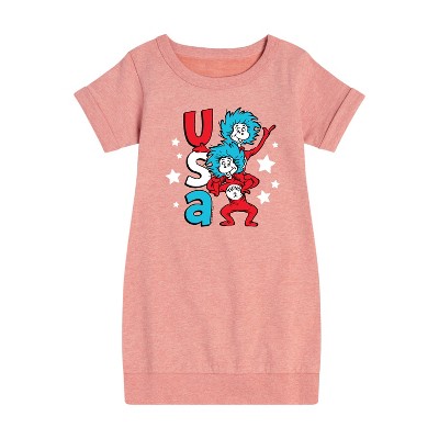 - Dr. Seuss - USA Things Graphic Short Sleeve Fleece Dress