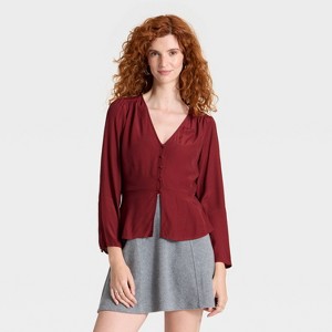 Women's Long Sleeve Button-Front Top - A New Day™ - 1 of 3