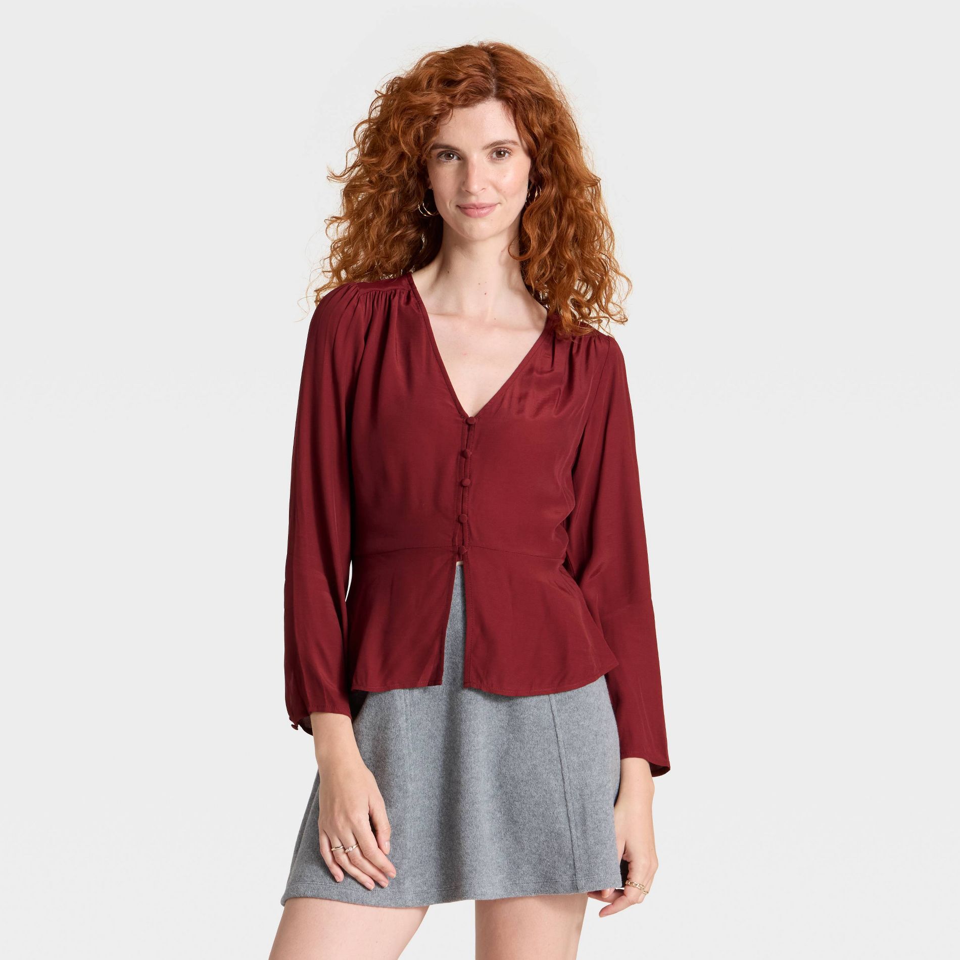 Women's Long Sleeve Button-Front Top - A New Day™