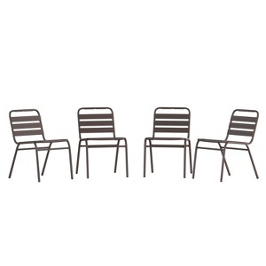Flash Furniture Lila 4 Pack Aluminum Commercial Indoor-Outdoor Armless Restaurant Stack Chair with Triple Slat Back - 1 of 4