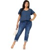 Agnes Orinda Women's Plus Size V Neck Full Placket Lace Panel Flare Short Sleeve Summer Button Down Shirts - 3 of 4