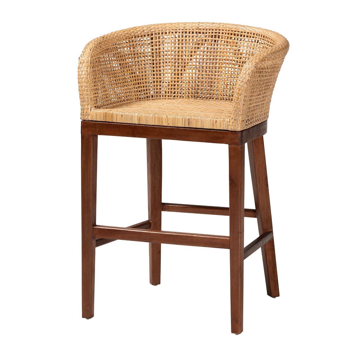 bali & pari Papua Natural Rattan and Acacia Wood Counter Height Barstool Natural Brown/Walnut Brown: 30 Day Limited Warranty, Spot Clean - thumbnail 2