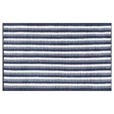Unique Bargains Bathroom Floor Chenille Plush Striped Quick Dry Soft Water Absorbent Non-Slip Floor Mat