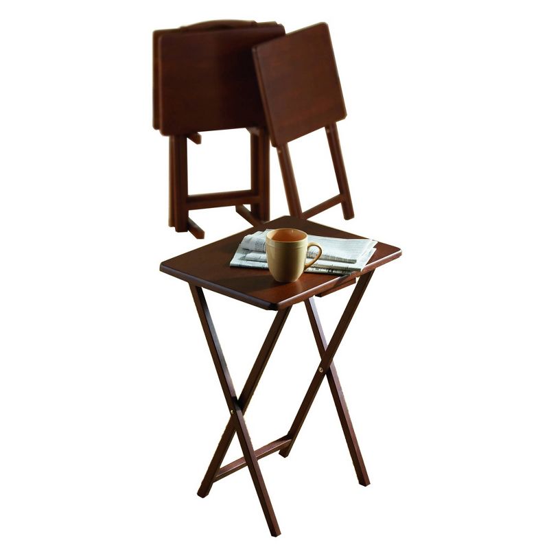 PJ Wood 19.09 x 14.57 x 26.00 Inch Folding TV Tray Tables with Compact Storage Rack, Solid Wood Construction, Walnut Brown Finish, 5 Piece Set, 2 of 7