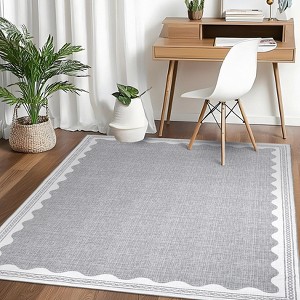 Modern Washable Living Room Rug, Bordered Printed Rug with Non-Slip Backing, Low Pile Stain Resistant Indoor Rug for Bedroom - 1 of 4