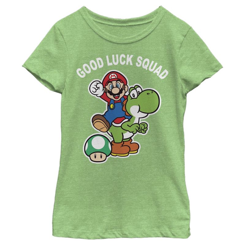 Girl's Nintendo Super Mario St. Patrick's Day Good Luck Squad T-Shirt, 1 of 5