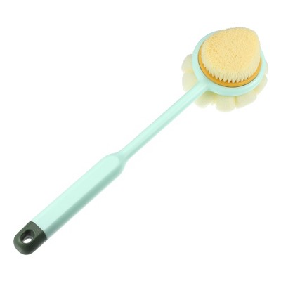 Unique Bargains Back Scrubber for Shower Bath Brush with Bristles and  Loofah Shower with Long Handle for Skin Exfoliating Blue White 2pcs