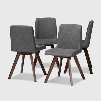 Set of 4 Pernille Fabric Upholstered Walnut Finished Dining Chairs Gray/Walnut - Baxton Studio