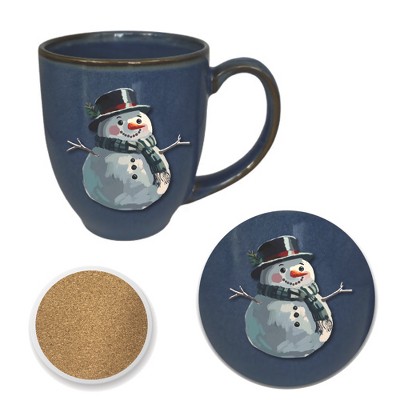Courtside Market Holiday Snowman 16 oz Hairloom Mug & Coaster Set