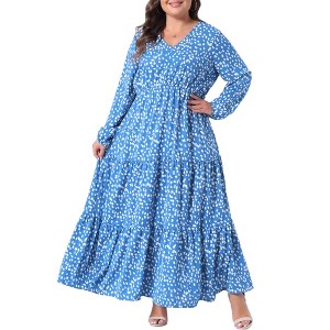 Agnes Orinda Women's Plus Size Polka Dots Boho Flowy Long Lantern Sleeve Ruffle Hem A Line Dresses - 1 of 4
