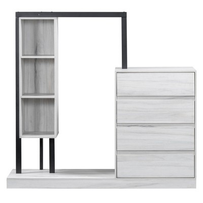 TIRAMISUBEST Storage Wardrobe 4 Drawers 3 Shelves Mobile Filing Cabinet with Locking Wheels Adjustable Shelf