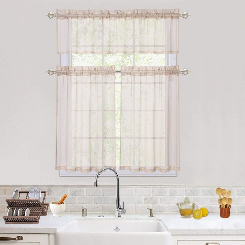 Voile Sheer Rod Pocket Kitchen Valance Curtains for Small Windows, 55" x 15", 4 of 5