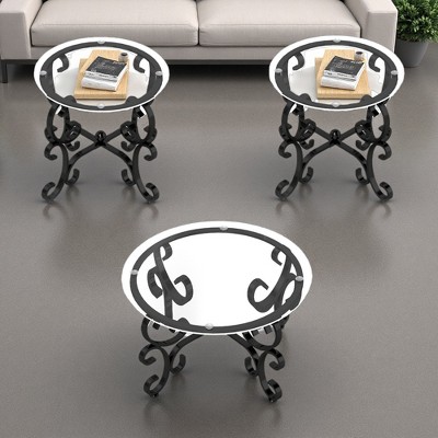 3-Piece Round Glass Coffee Table Set (Versatile)