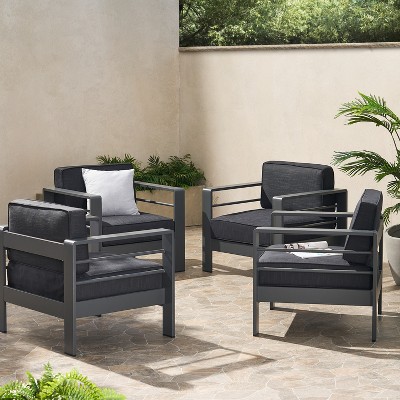 Christopher Knight Home Miller Outdoor Aluminum Club Chairs with Cushions (Set of 4), Dark Gray