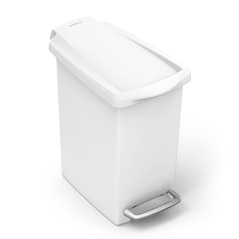 simplehuman 10L Slim Bathroom Step Trash Can White Plastic