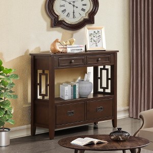 NicBex 4 Drawers Console Table with 1 Storage Shelf,Entryway Table with Round Knobs and Hidden Handles,Modern Couch Table for Living Room,Espresso - 1 of 4