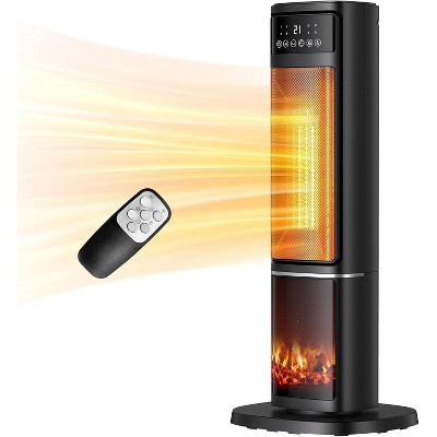 SKONYON 1500W Ceramic Tower Heater with Remote, Thermostat, 3D Realistic Flame, 3 Modes, Overheating & Tip-over Protection