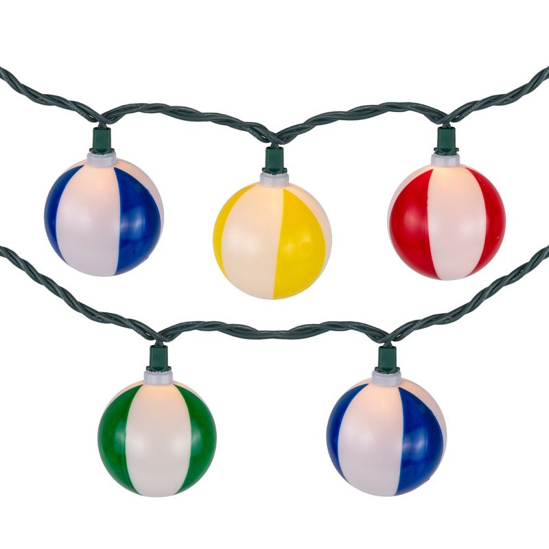 Northlight 10-Count Beach Ball Patio Light Set, 6ft Green Wire, 1 of 6