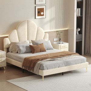 NicBex Queen Upholstered Bed Frame with Elegant Petal Shape Headboard,Platform Bed Frame with Solid Wood Slats Support,Noise-Free,Easy Assembly - 1 of 4