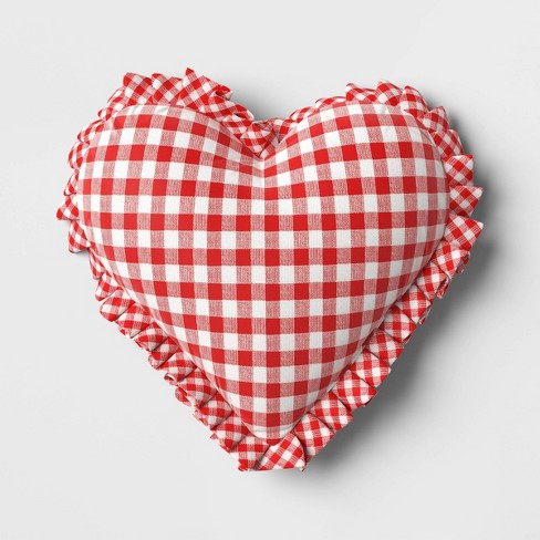 Shaped Woven Gingham Heart Throw Pillow With Ruffled Trim Red/ivory -  Threshold™ : Target