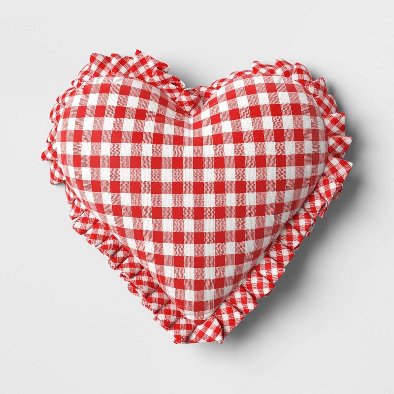 Shaped Woven Gingham Heart Throw Pillow with Ruffled Trim Red/Ivory - Threshold&#8482;, 1 of 12