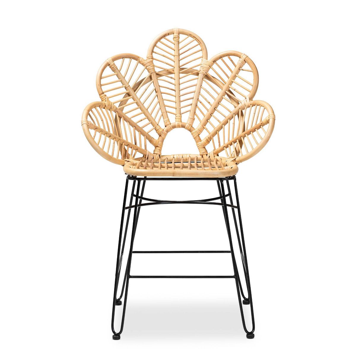 Garan Rattan and Metal Counter Height Barstool Natural/Black - bali & pari: Bohemian Style, 24.5" Seat Height - thumbnail 3