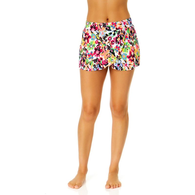Anne Cole Women's Sun Blossom Drape Front Mid Rise Swim Skirt Bottom, 4 of 5