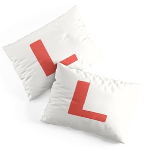 Deny Designs Standard April Lane Art Block Red Monogram L Microfiber Printed Pillow Sham - 1 of 3