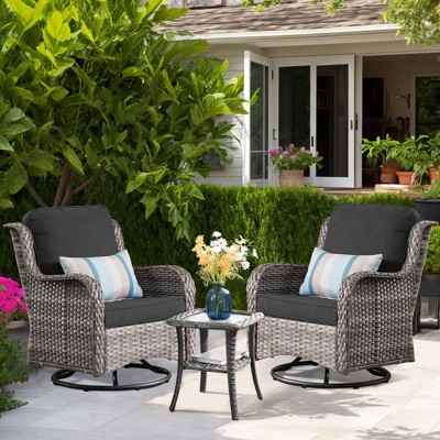 XIZZI Wicker Patio Furniture Set with 3-Seat Sofa, Swivel Rocking Armchairs & Ottomans & Side Table, Modular Sectional Outdoor Conversation Sofa Set