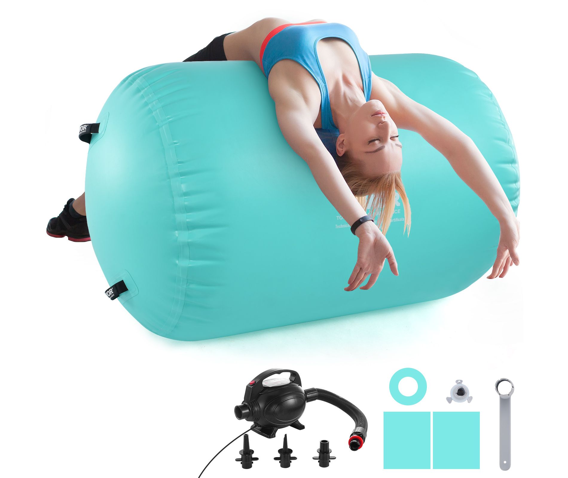 VEVOR Air Mat Tumble Track Air Spot, Round Inflatable Air Roller, Air Barrel Gymnastic Equipment with Electric Pump, Tumbling Backbend Trainer