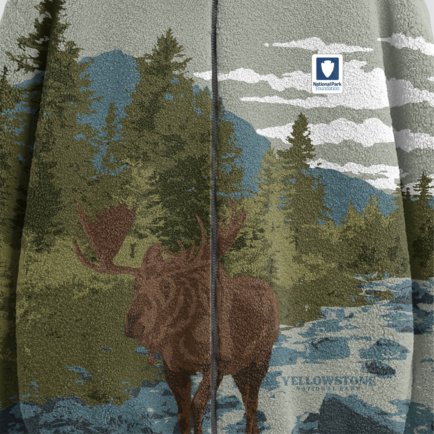 Мужская куртка National Park Foundation Moose High Pile Fleece Jacket - Sage Green, цвет: Шалфейный — фото 2