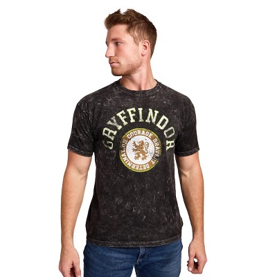 Harry Potter Gryffindor Varsity Men's Blue Vintage Mineral Wash Oversized Crew Neck Short Sleeve T-shirt