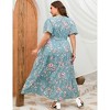 BLUEMING Summer Maxi Dress for Plus Size Women Tie Wasit Surplice Dress Flutter Sleeve A-Line Dress - 2 of 4